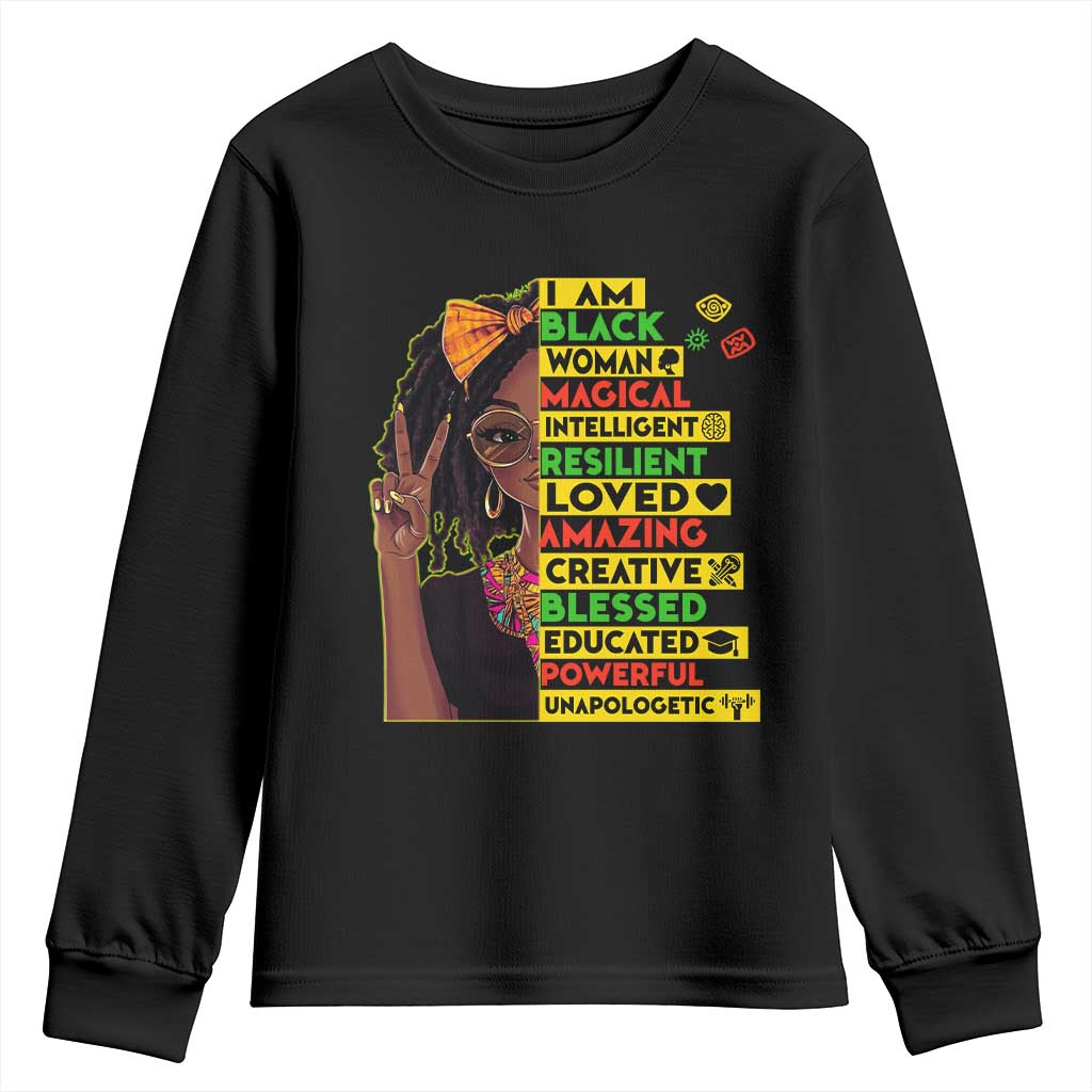 I Am Black Woman With Locd Youth Sweatshirt African Pride Black History Month TS02