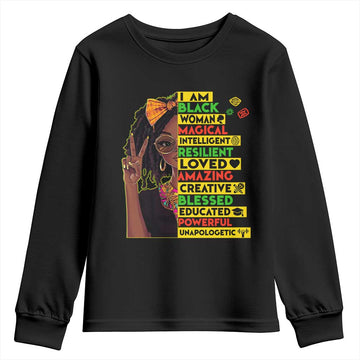 I Am Black Woman With Locd Youth Sweatshirt African Pride Black History Month TS02