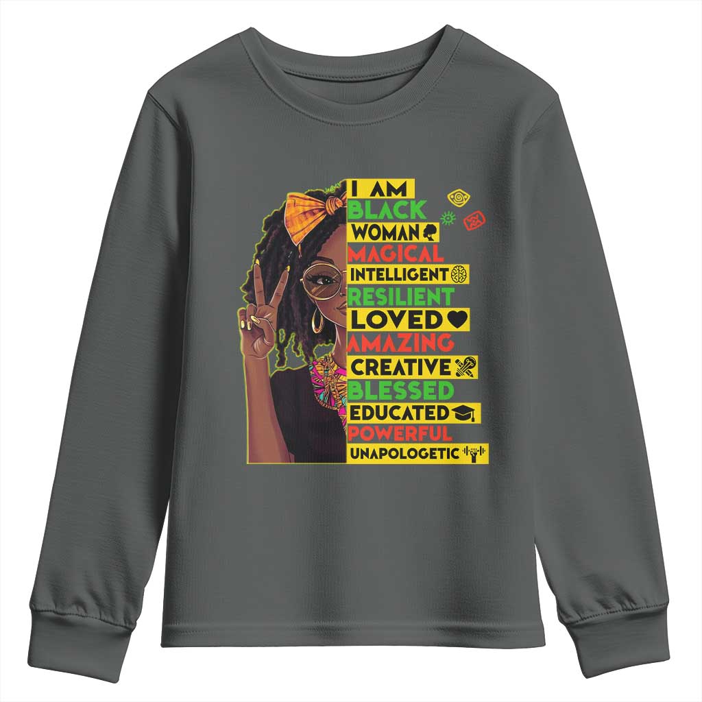 I Am Black Woman With Locd Youth Sweatshirt African Pride Black History Month TS02