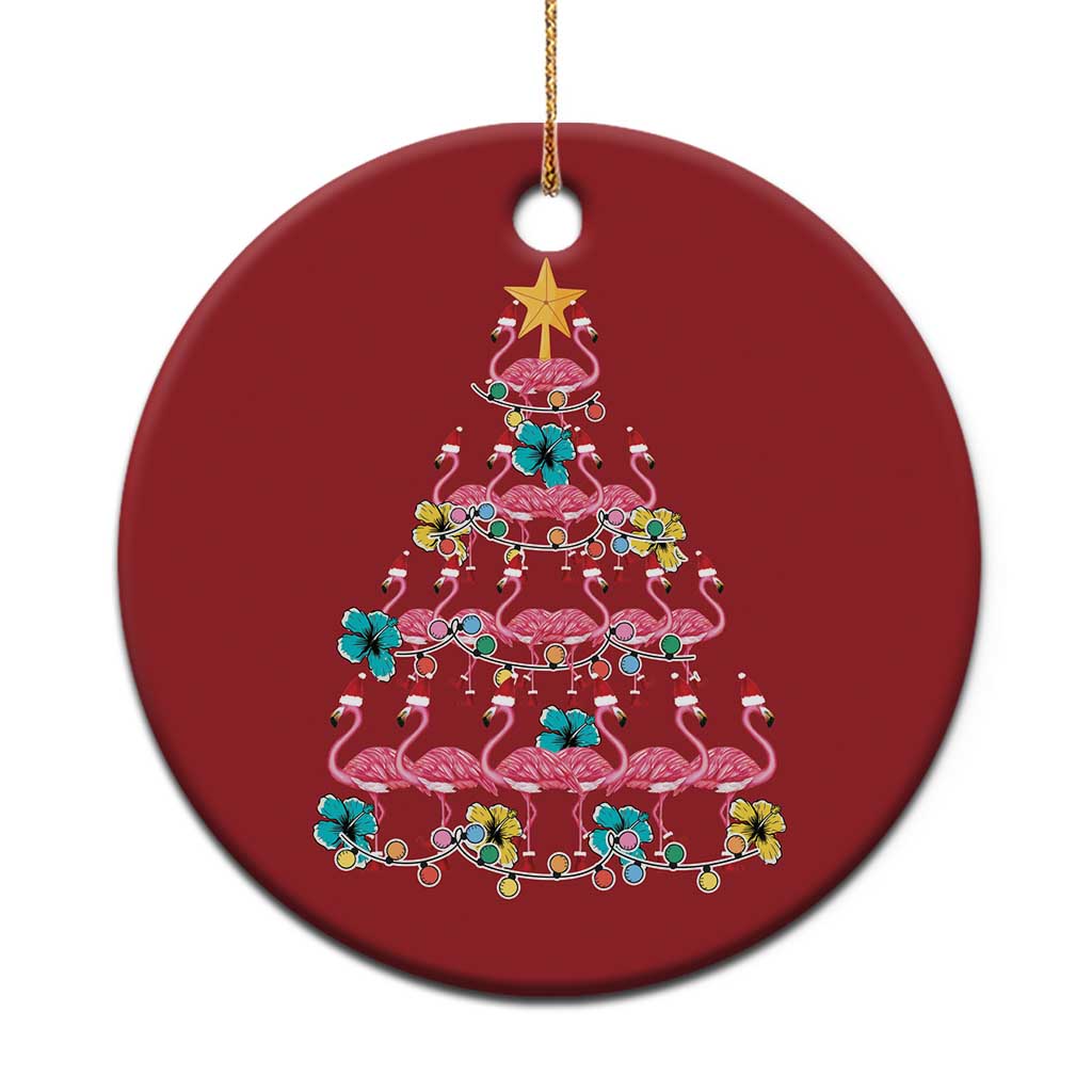 Cute Pink Flamingo Xmas Tree Christmas Ornament With Hibiscus Merry Xmas TS02