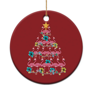 Cute Pink Flamingo Xmas Tree Christmas Ornament With Hibiscus Merry Xmas TS02