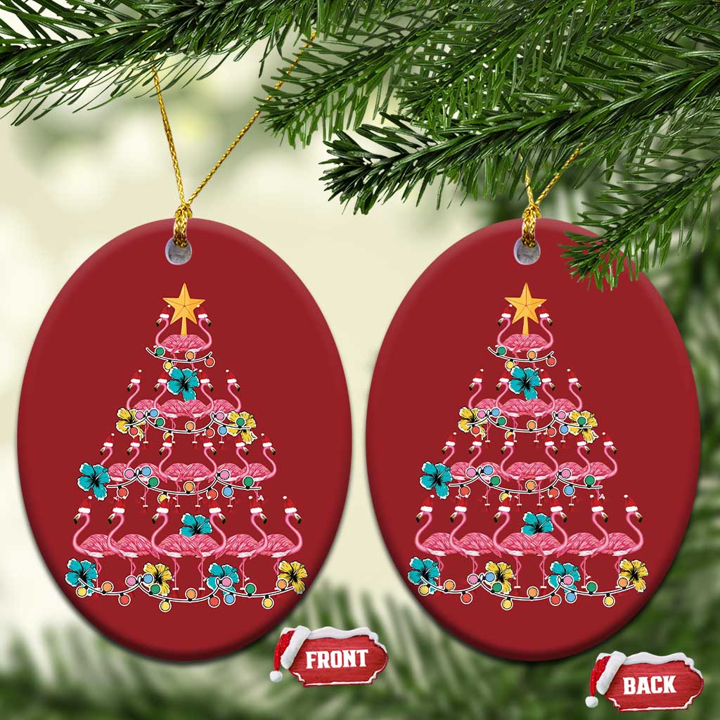 Cute Pink Flamingo Xmas Tree Christmas Ornament With Hibiscus Merry Xmas TS02