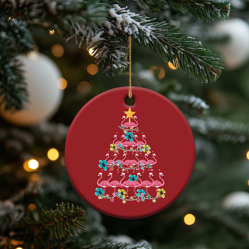 Cute Pink Flamingo Xmas Tree Christmas Ornament With Hibiscus Merry Xmas TS02