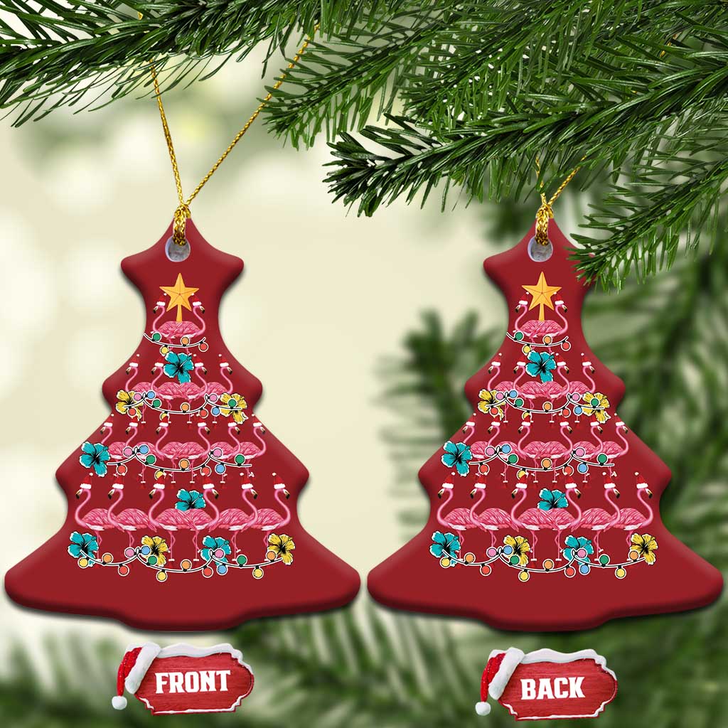 Cute Pink Flamingo Xmas Tree Christmas Ornament With Hibiscus Merry Xmas TS02