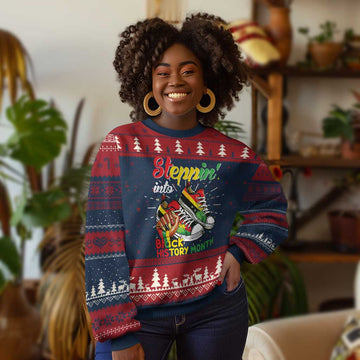 Stepping Into Black History Month Knit Sweatshirt Proud Black Girls Sneakers TS02