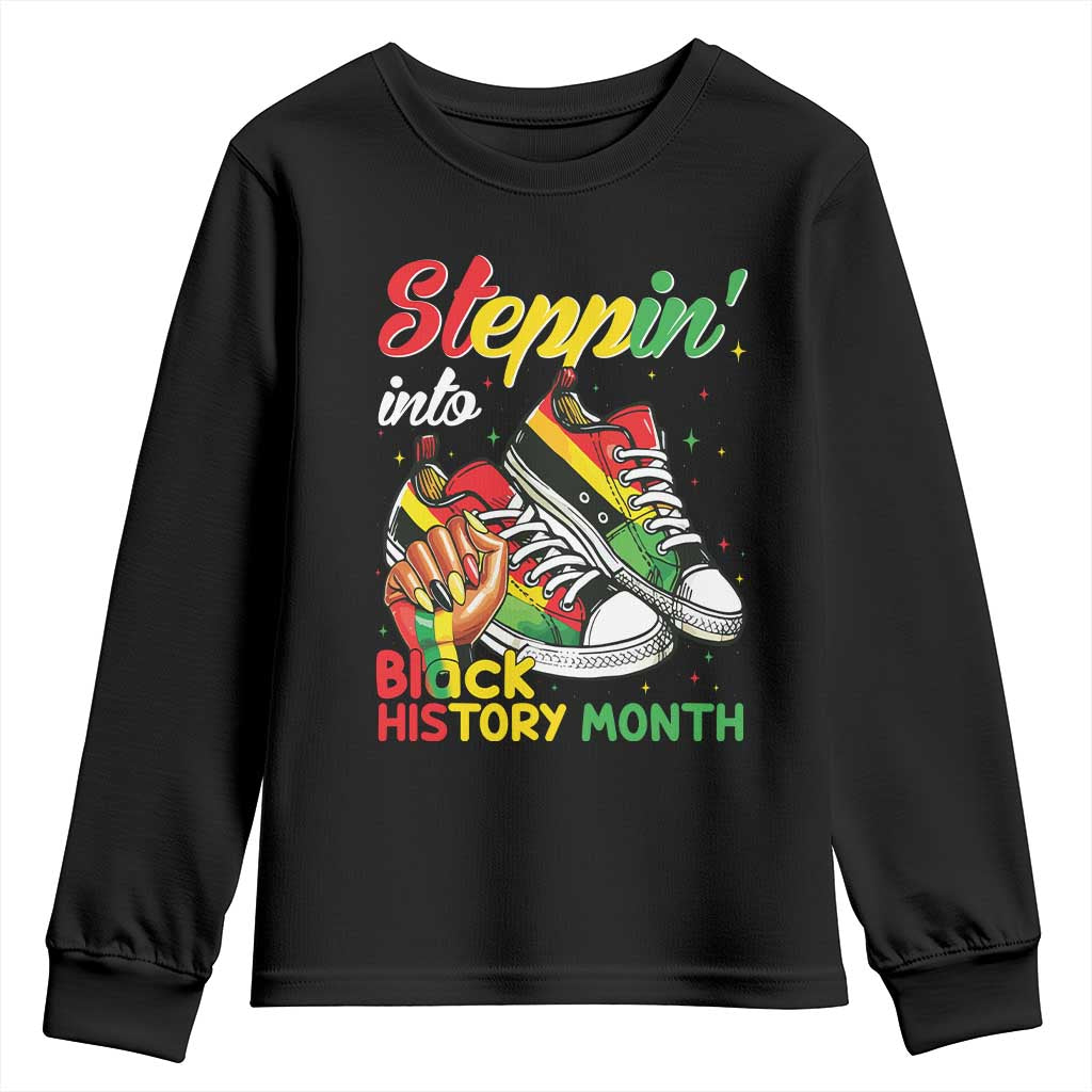 Stepping Into Black History Month Youth Sweatshirt Proud Black Girls Sneakers TS02