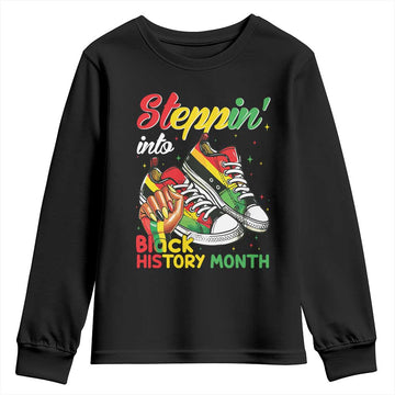 Stepping Into Black History Month Youth Sweatshirt Proud Black Girls Sneakers TS02