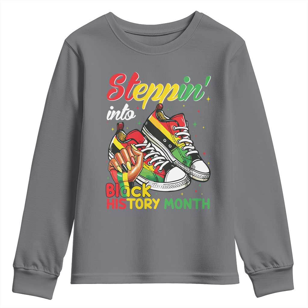 Stepping Into Black History Month Youth Sweatshirt Proud Black Girls Sneakers TS02