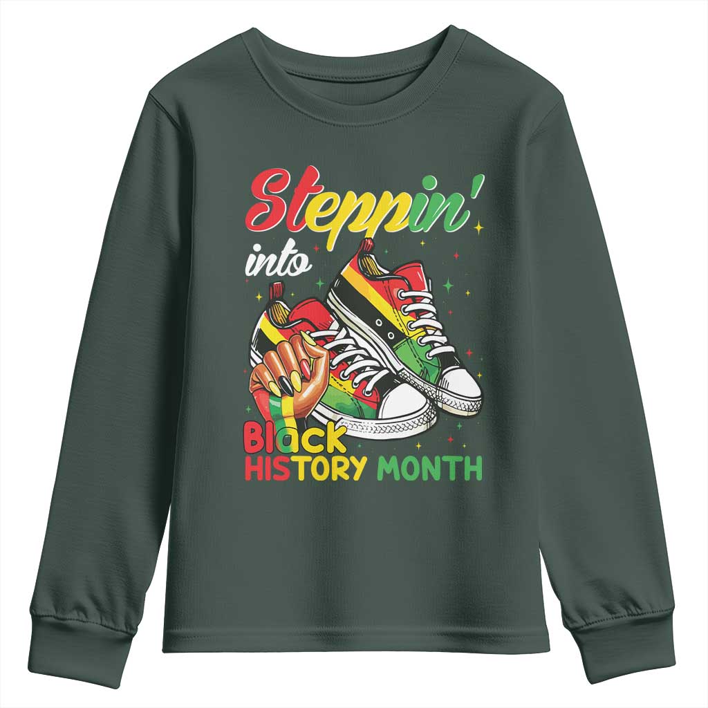Stepping Into Black History Month Youth Sweatshirt Proud Black Girls Sneakers TS02