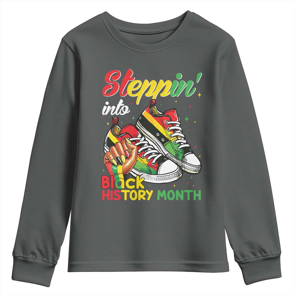 Stepping Into Black History Month Youth Sweatshirt Proud Black Girls Sneakers TS02