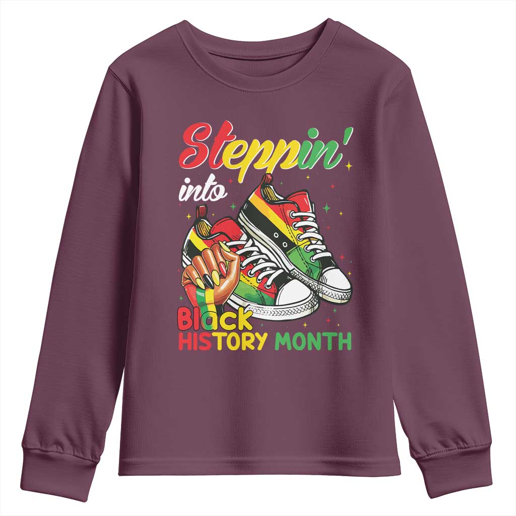 Stepping Into Black History Month Youth Sweatshirt Proud Black Girls Sneakers TS02