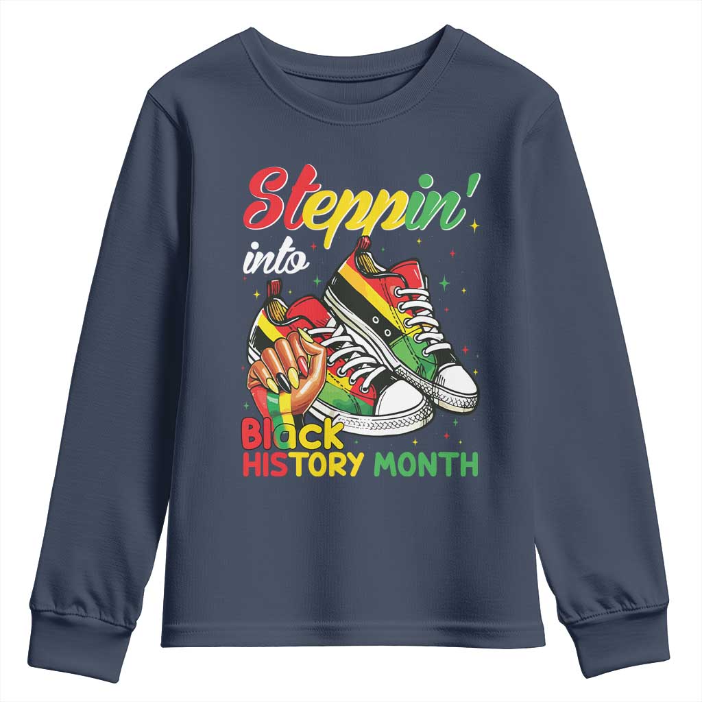 Stepping Into Black History Month Youth Sweatshirt Proud Black Girls Sneakers TS02