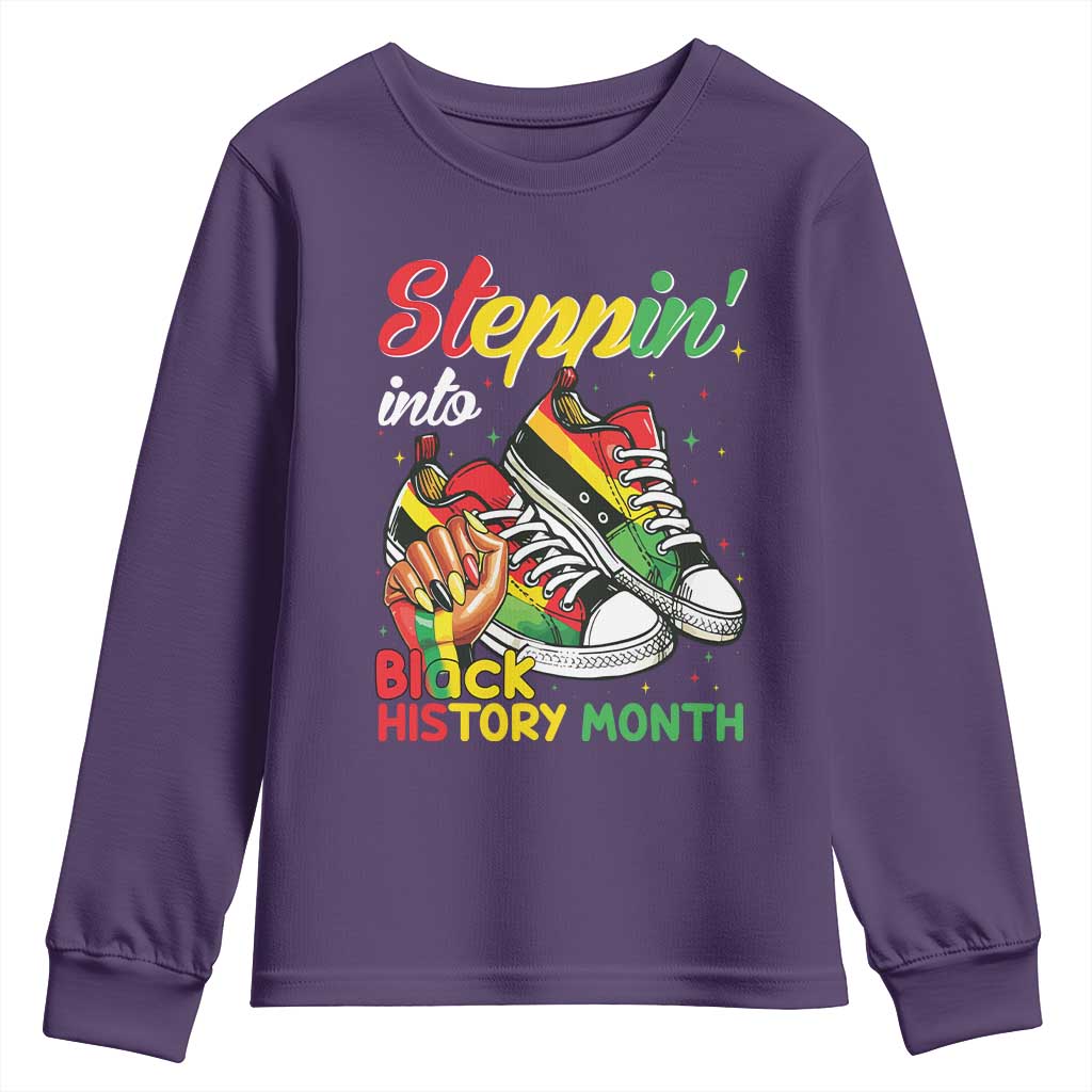 Stepping Into Black History Month Youth Sweatshirt Proud Black Girls Sneakers TS02