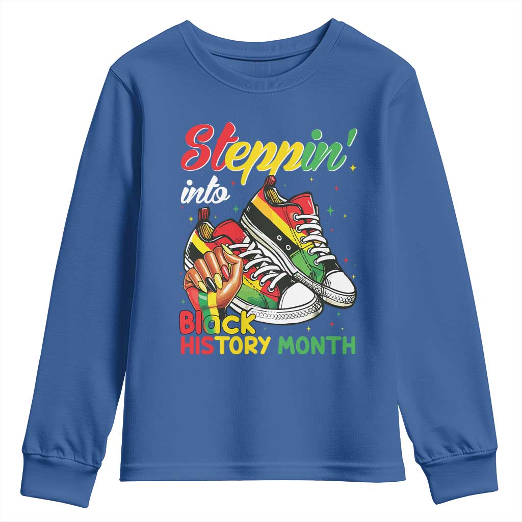 Stepping Into Black History Month Youth Sweatshirt Proud Black Girls Sneakers TS02