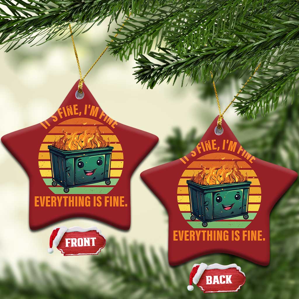 Dumpster Fire Christmas Ornament It's Fine I'm Fine Everything Is Fine Retro Vintage TS02