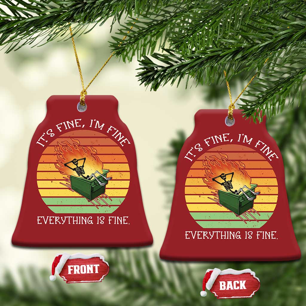 Dumpster Fire Skeleton Christmas Ornament It's Fine I'm Fine Everything Is Fine TS02
