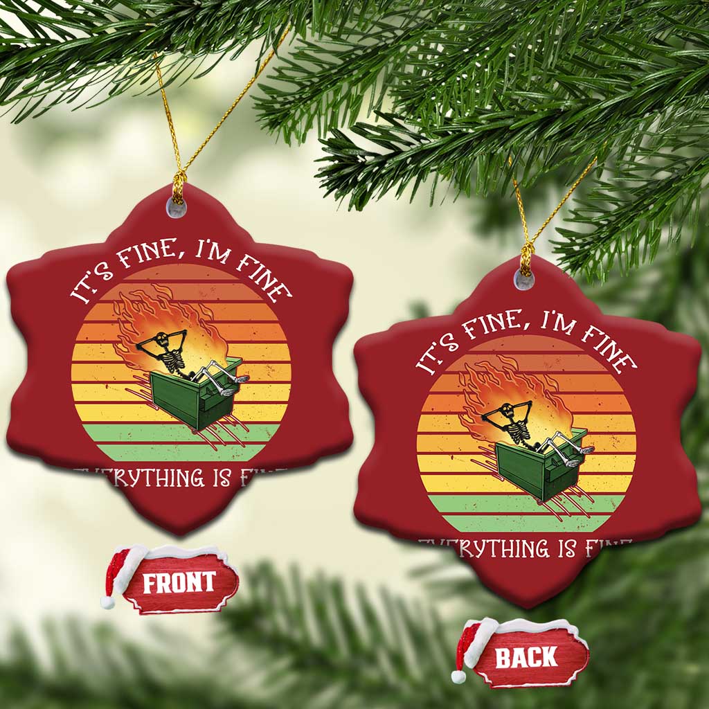 Dumpster Fire Skeleton Christmas Ornament It's Fine I'm Fine Everything Is Fine TS02