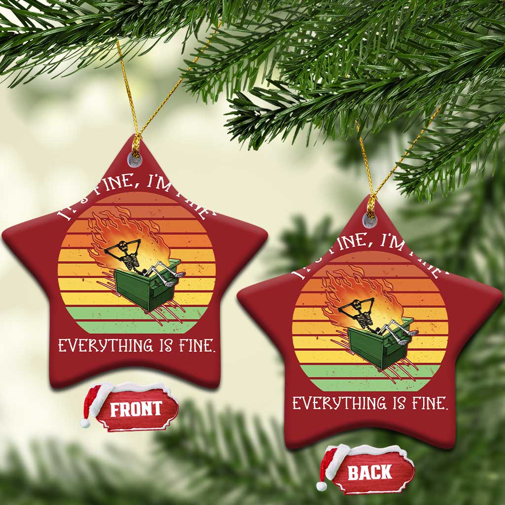 Dumpster Fire Skeleton Christmas Ornament It's Fine I'm Fine Everything Is Fine TS02