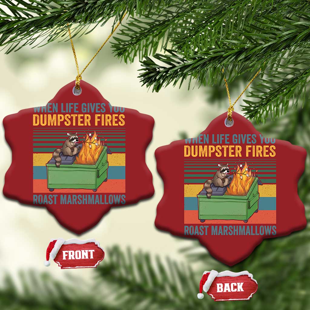 Funny Dumpster Fire Raccoon Christmas Ornament When Life Gives You Dumpster Fires Roast Marshmallows Retro Vintage TS02