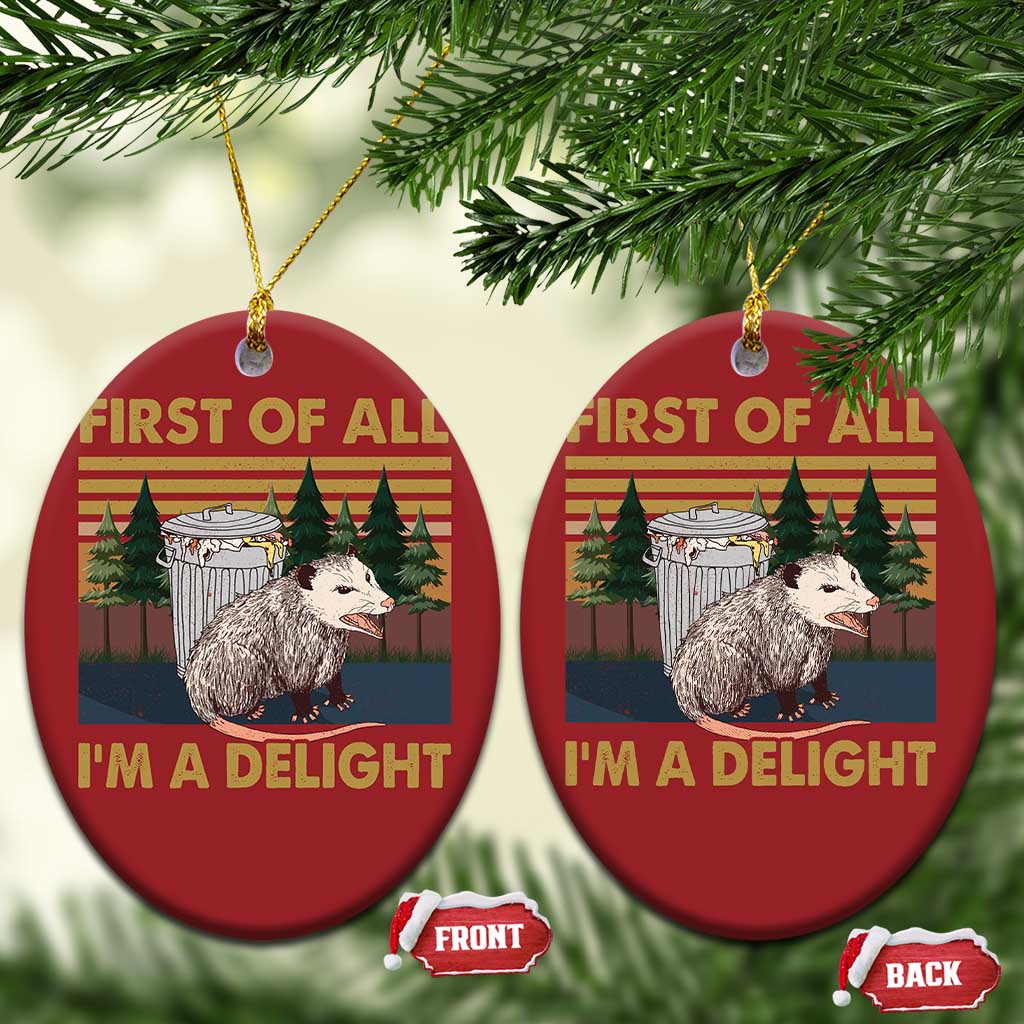 Funny Opossum Christmas Ornament First Of All I'm A Delight Retro Vintage TS02