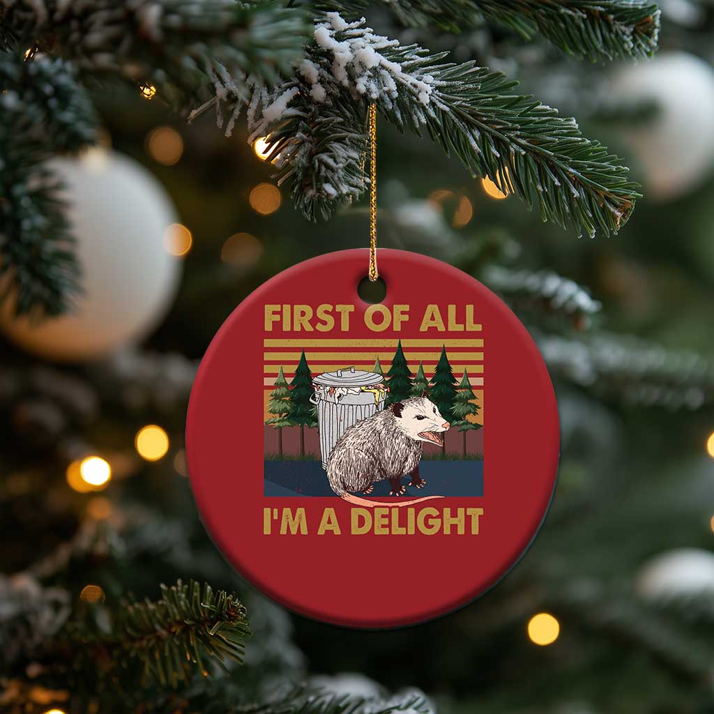 Funny Opossum Christmas Ornament First Of All I'm A Delight Retro Vintage TS02