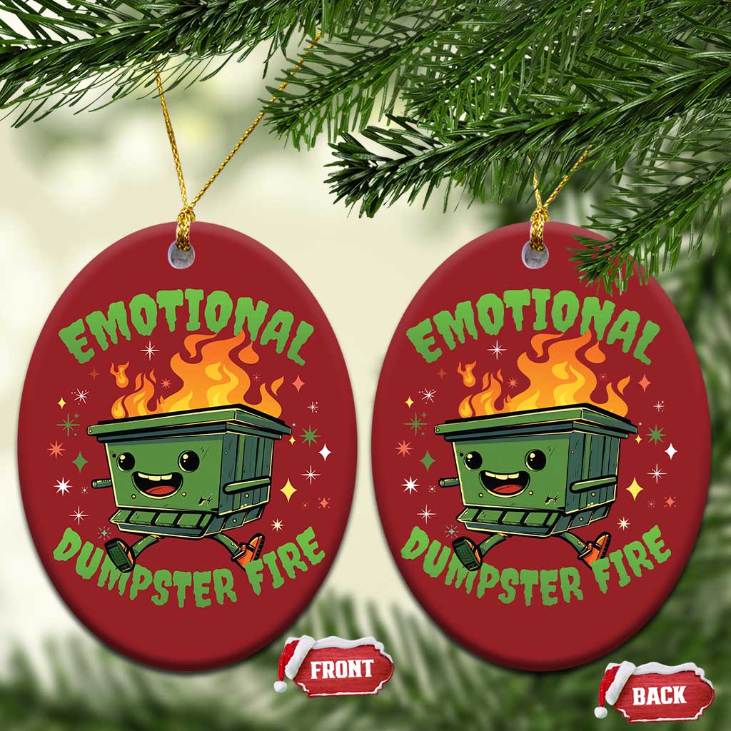 Emotional Dumpster Fire Christmas Ornament Funny Mental Health Retro Groovy TS02