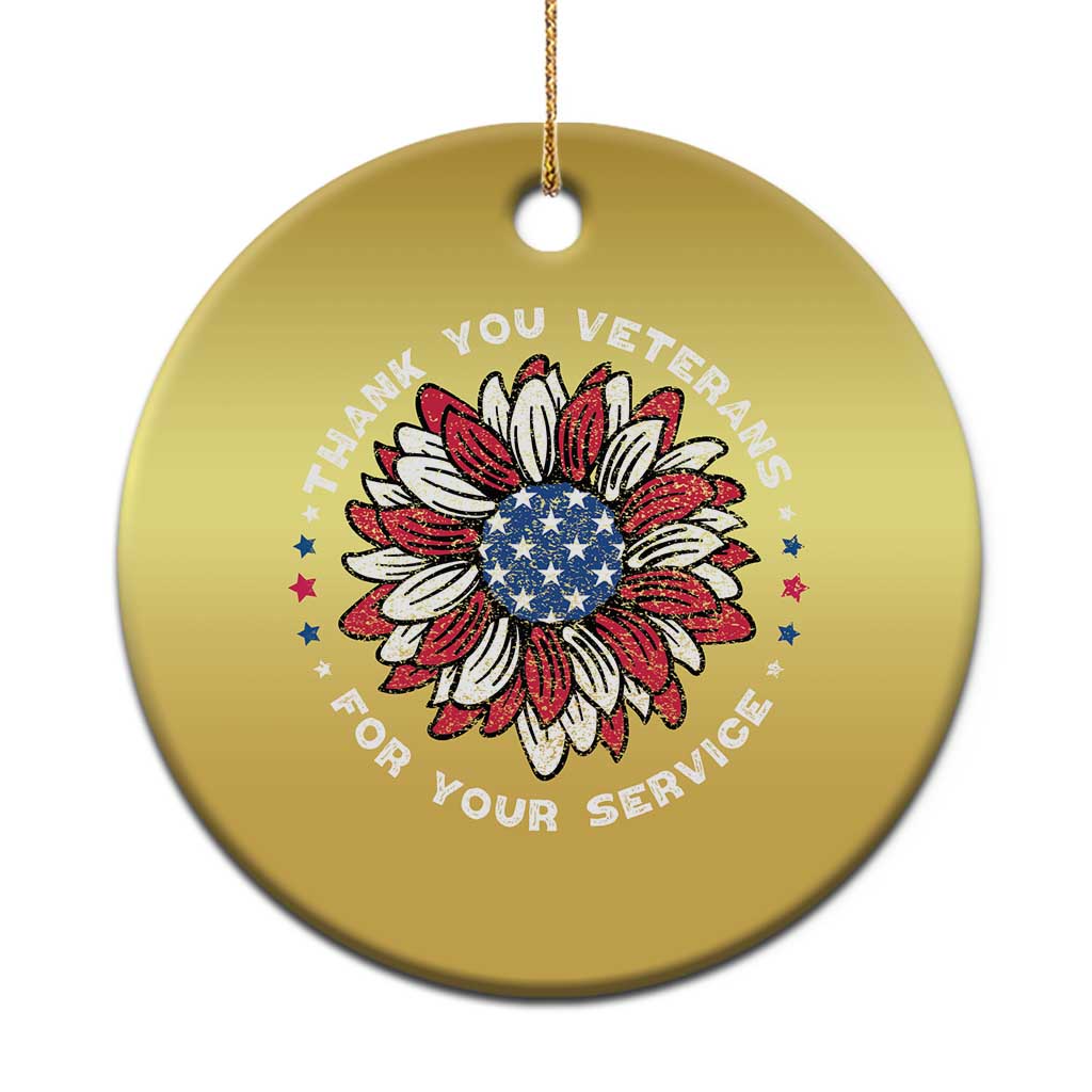 Thank You Veterans Christmas Ornament American Flag Sunflower Military Tribute TS02