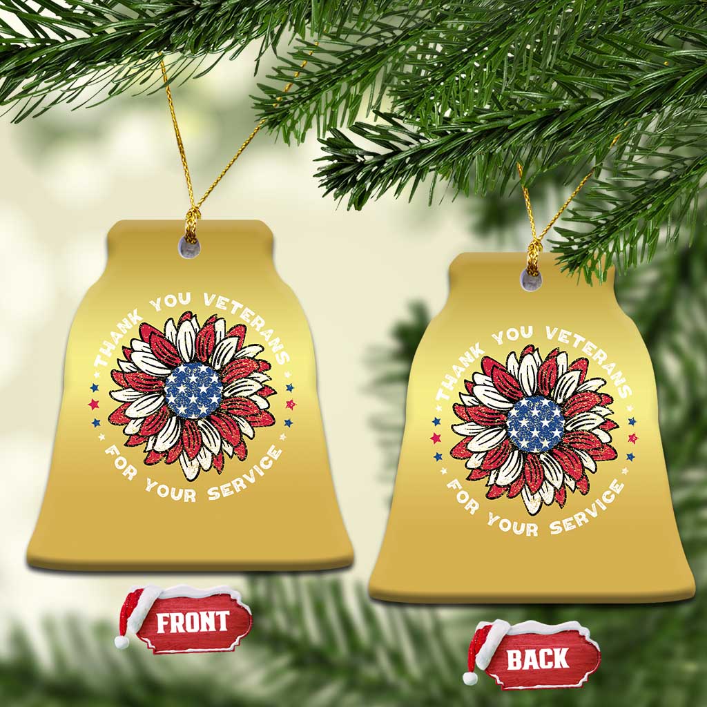 Thank You Veterans Christmas Ornament American Flag Sunflower Military Tribute TS02