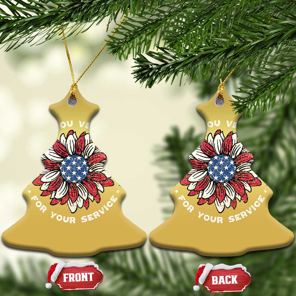 Thank You Veterans Christmas Ornament American Flag Sunflower Military Tribute TS02