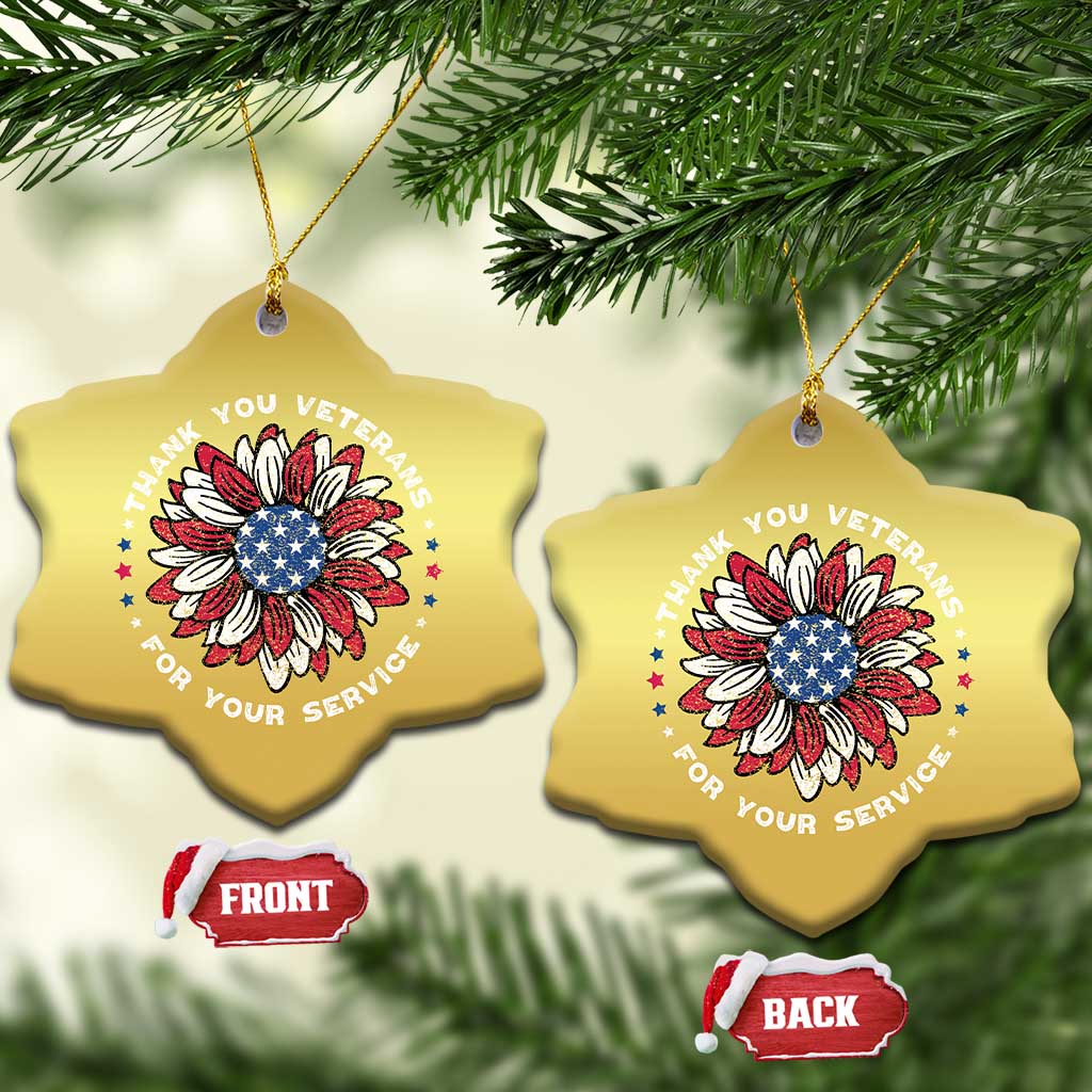 Thank You Veterans Christmas Ornament American Flag Sunflower Military Tribute TS02