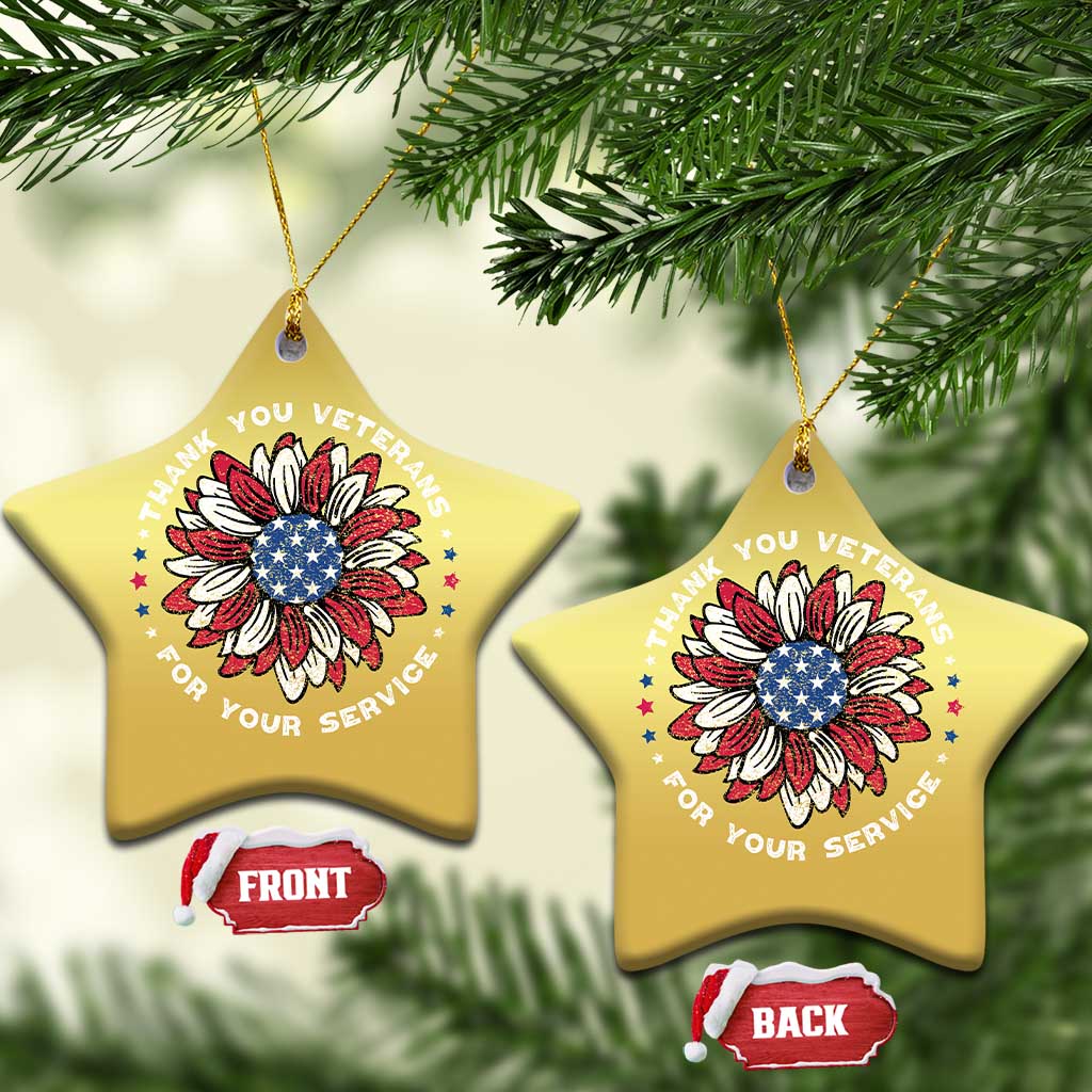 Thank You Veterans Christmas Ornament American Flag Sunflower Military Tribute TS02
