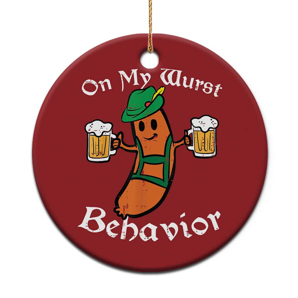 Funny Oktoberfest Christmas Ornament On My Wurst Behavior German Sausage TS02