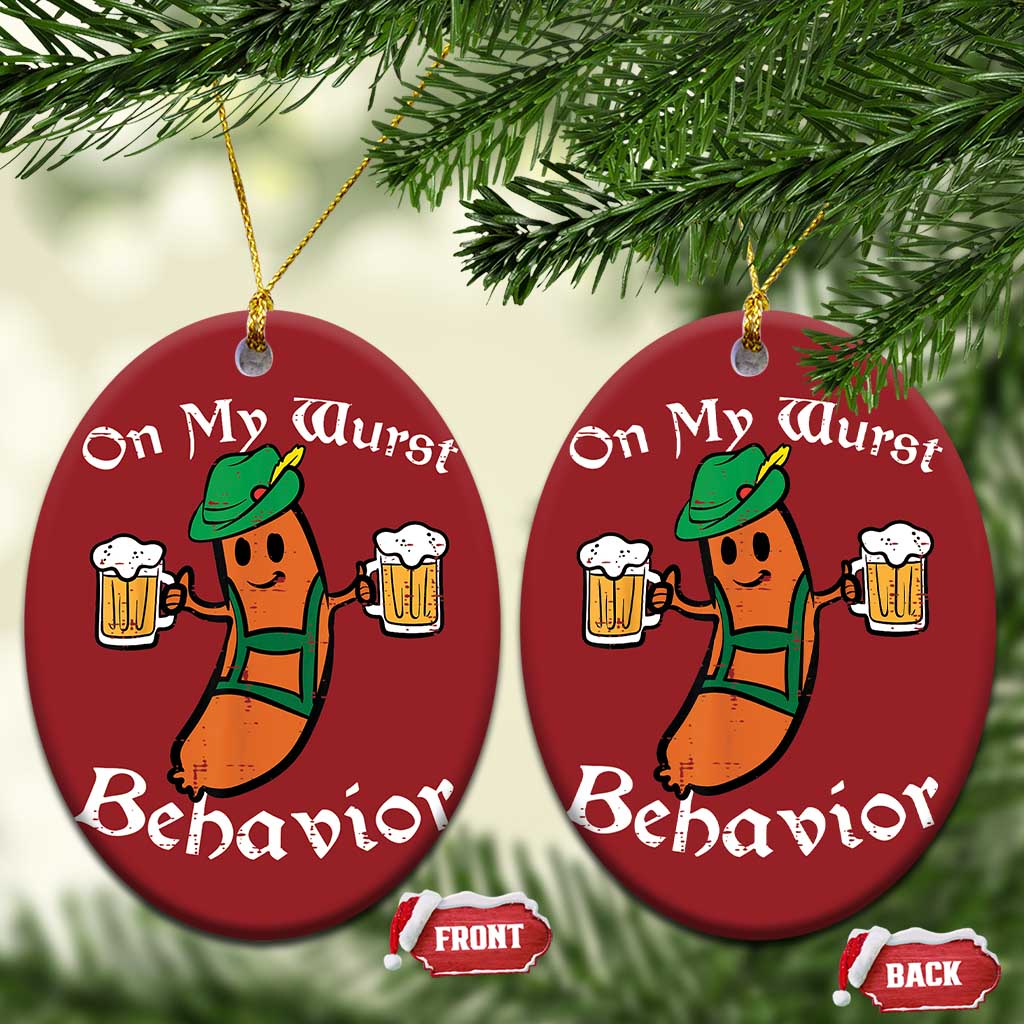 Funny Oktoberfest Christmas Ornament On My Wurst Behavior German Sausage TS02