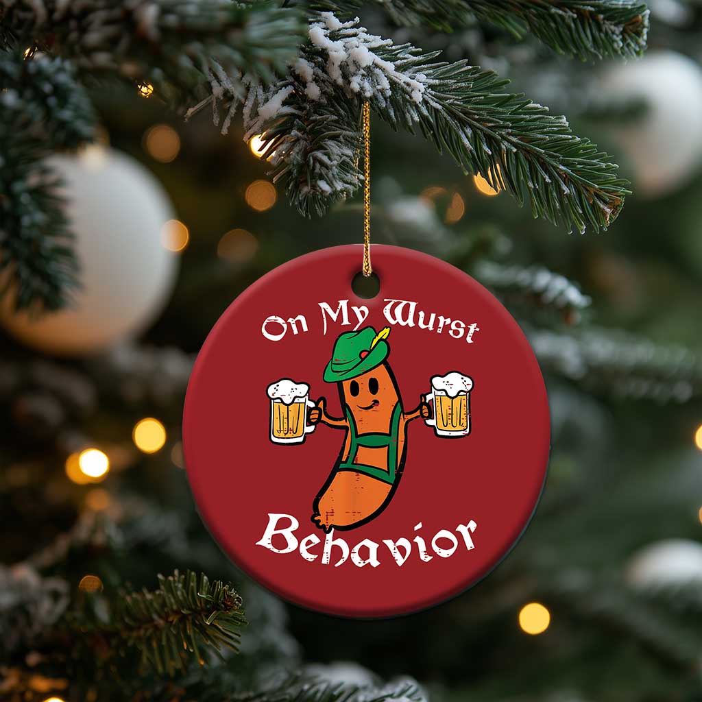 Funny Oktoberfest Christmas Ornament On My Wurst Behavior German Sausage TS02