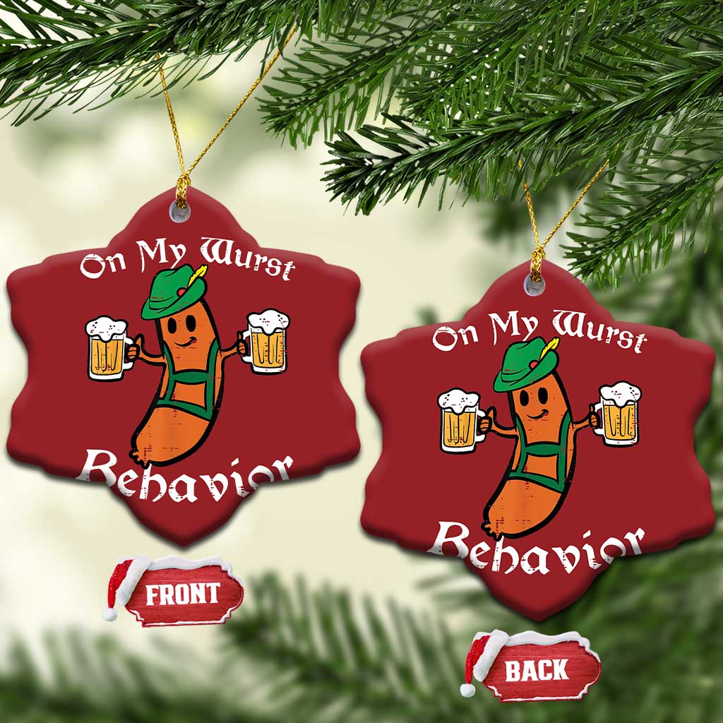 Funny Oktoberfest Christmas Ornament On My Wurst Behavior German Sausage TS02