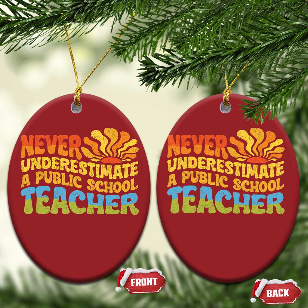 Never Underestimate A Public School Teacher Christmas Ornament Tim Walz 2024 Saying Public Education TS02