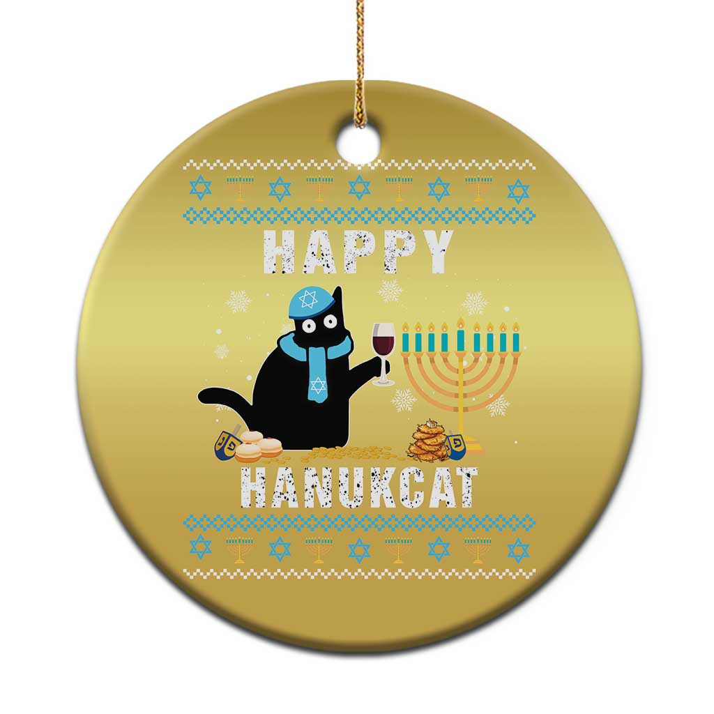 Funny Hanukkah Cat Christmas Ornament Happy Hanukcat Drinking Black Cat Jewish Menorah Chanukah TS02