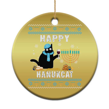 Funny Hanukkah Cat Christmas Ornament Happy Hanukcat Drinking Black Cat Jewish Menorah Chanukah TS02