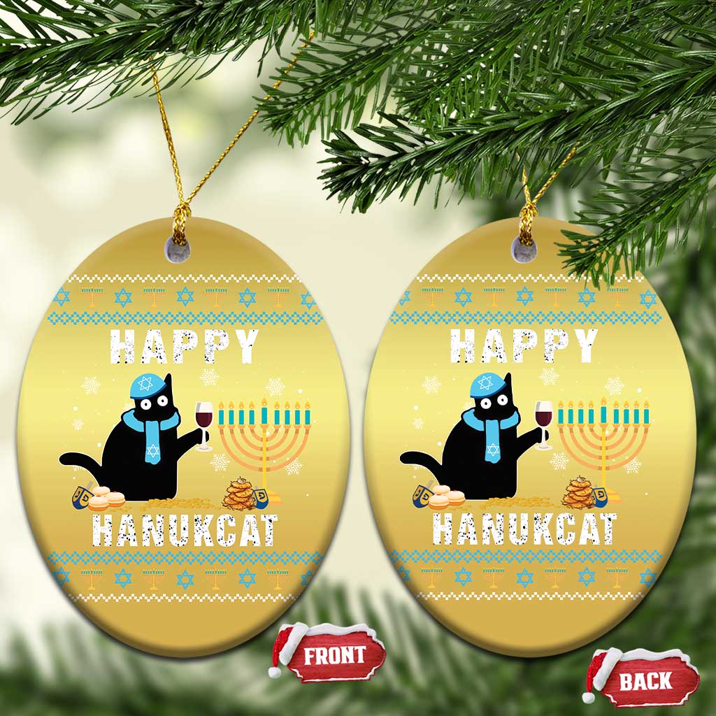 Funny Hanukkah Cat Christmas Ornament Happy Hanukcat Drinking Black Cat Jewish Menorah Chanukah TS02