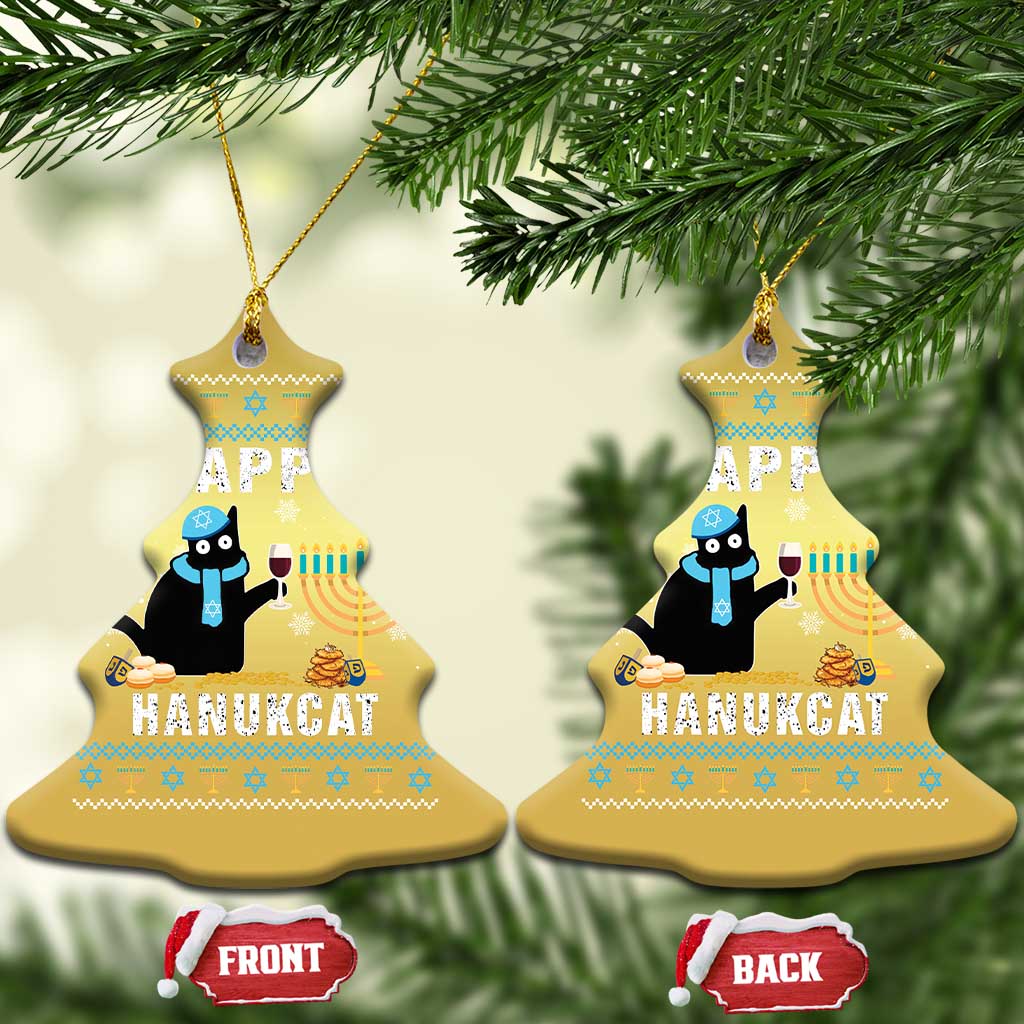 Funny Hanukkah Cat Christmas Ornament Happy Hanukcat Drinking Black Cat Jewish Menorah Chanukah TS02
