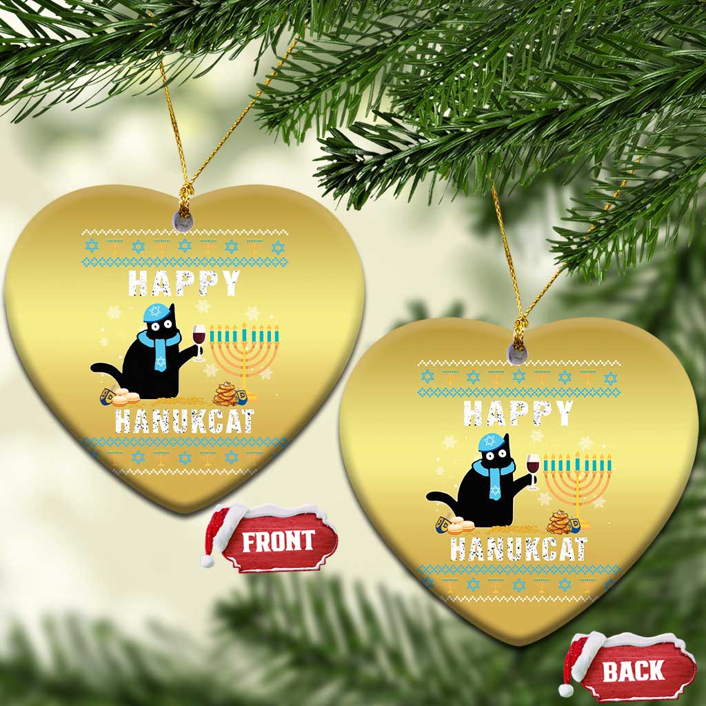 Funny Hanukkah Cat Christmas Ornament Happy Hanukcat Drinking Black Cat Jewish Menorah Chanukah TS02