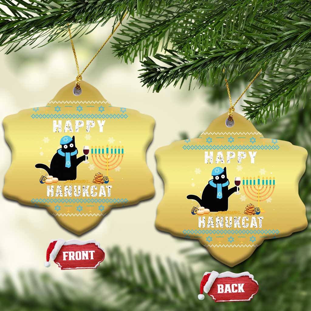 Funny Hanukkah Cat Christmas Ornament Happy Hanukcat Drinking Black Cat Jewish Menorah Chanukah TS02