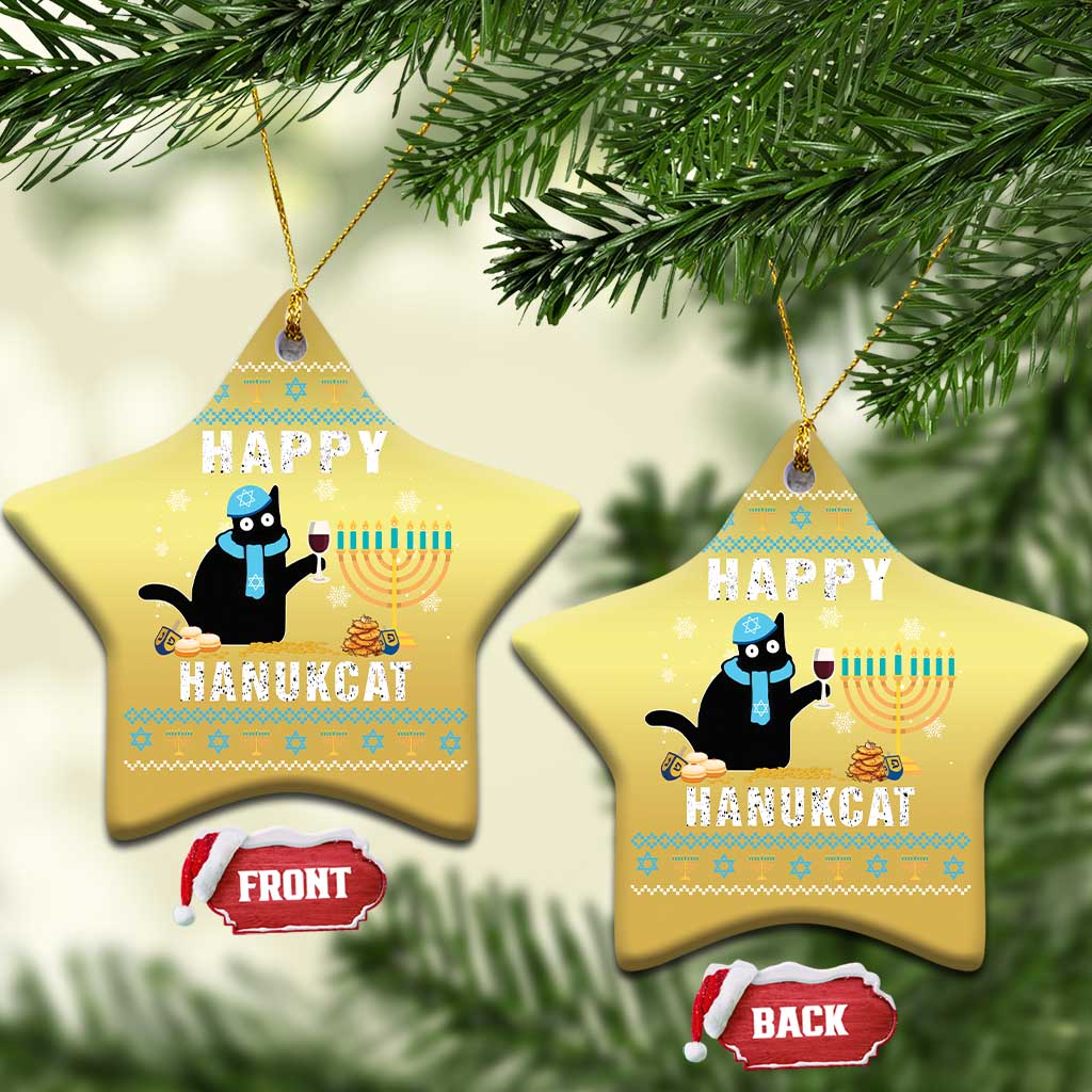 Funny Hanukkah Cat Christmas Ornament Happy Hanukcat Drinking Black Cat Jewish Menorah Chanukah TS02