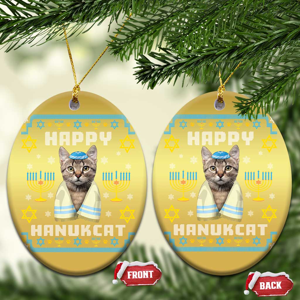 Funny Hanukkah Cat Christmas Ornament Happy Hanukcat Menorah Ugly Chanukah Jewish Festival TS02
