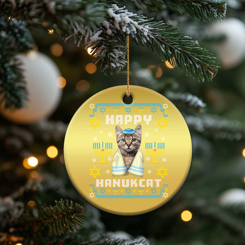 Funny Hanukkah Cat Christmas Ornament Happy Hanukcat Menorah Ugly Chanukah Jewish Festival TS02