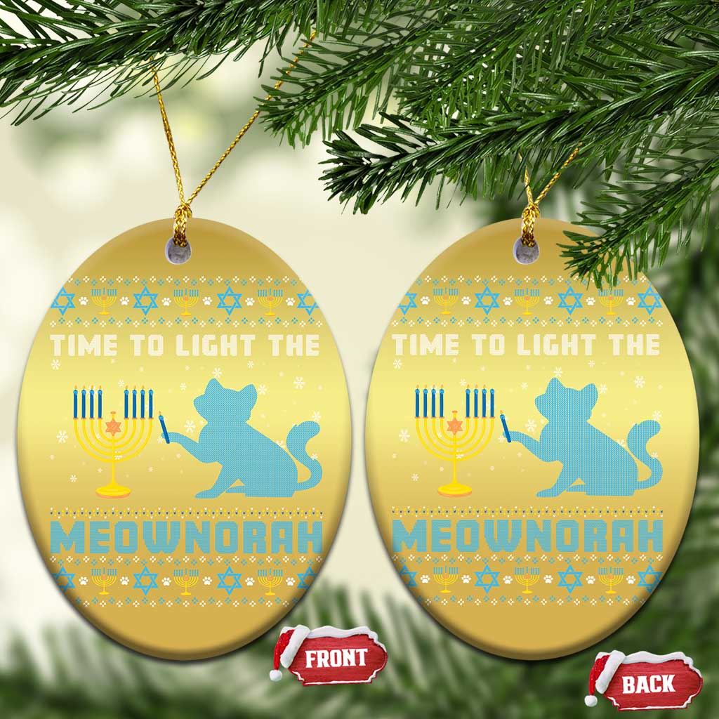 Funny Hanukkah Cat Christmas Ornament Light The Meownorah Jewish Menorah Chanukah TS02
