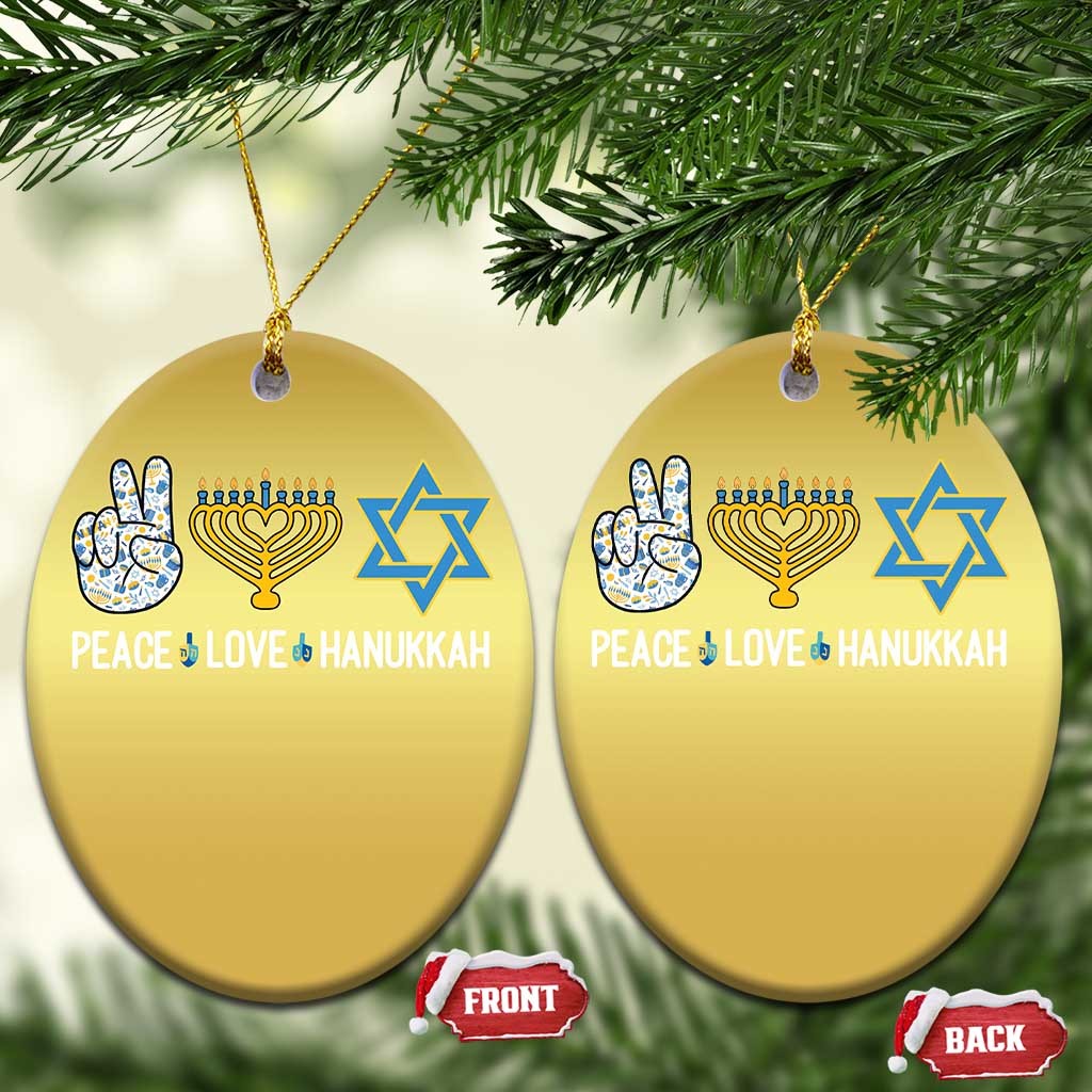 Peace Love Hanukkah Christmas Ornament Retro Chanukah Jewish Menorah Star of David TS02