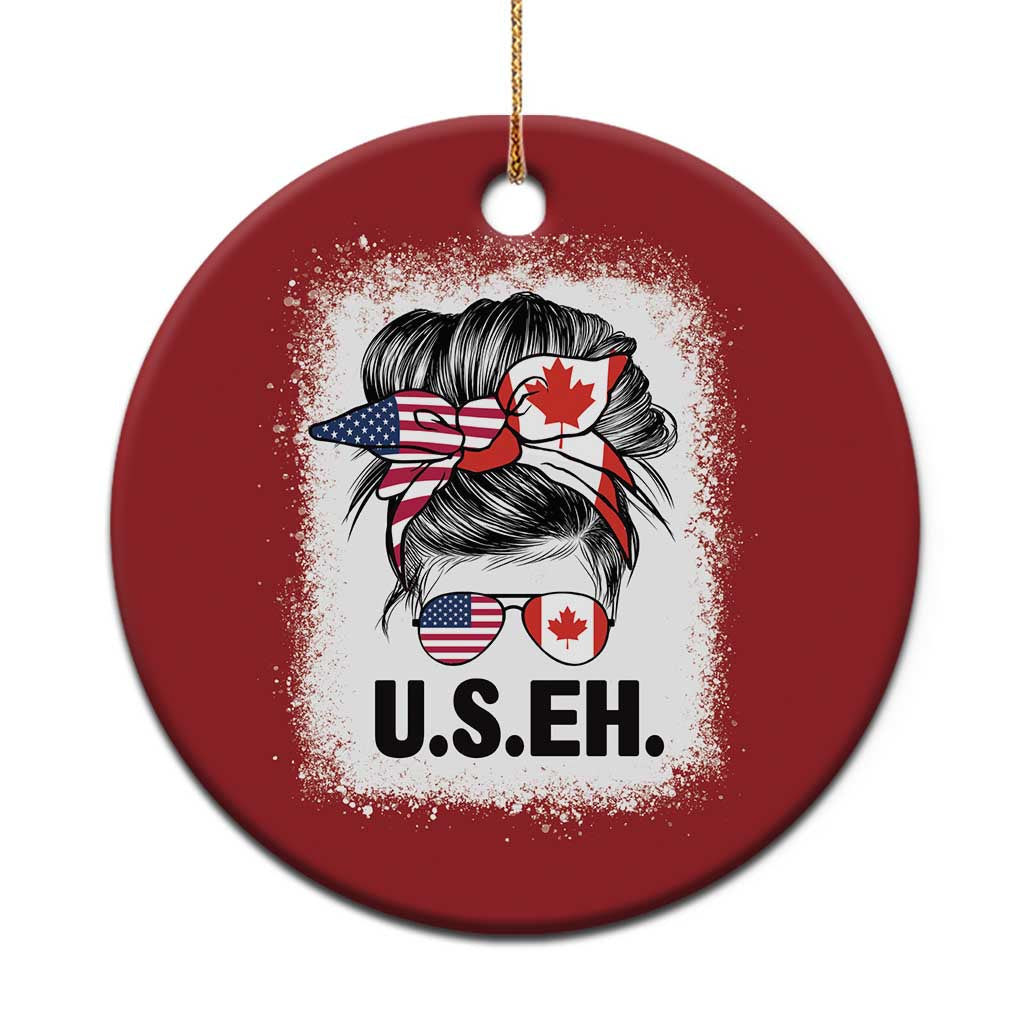 Funny American Canadan Bleached Christmas Ornament US EH America Canada Flag Messy Bun TS02