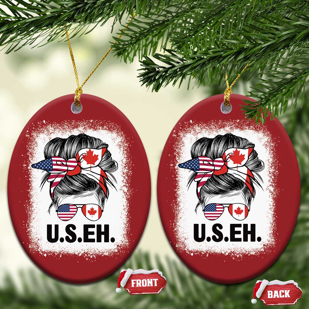 Funny American Canadan Bleached Christmas Ornament US EH America Canada Flag Messy Bun TS02