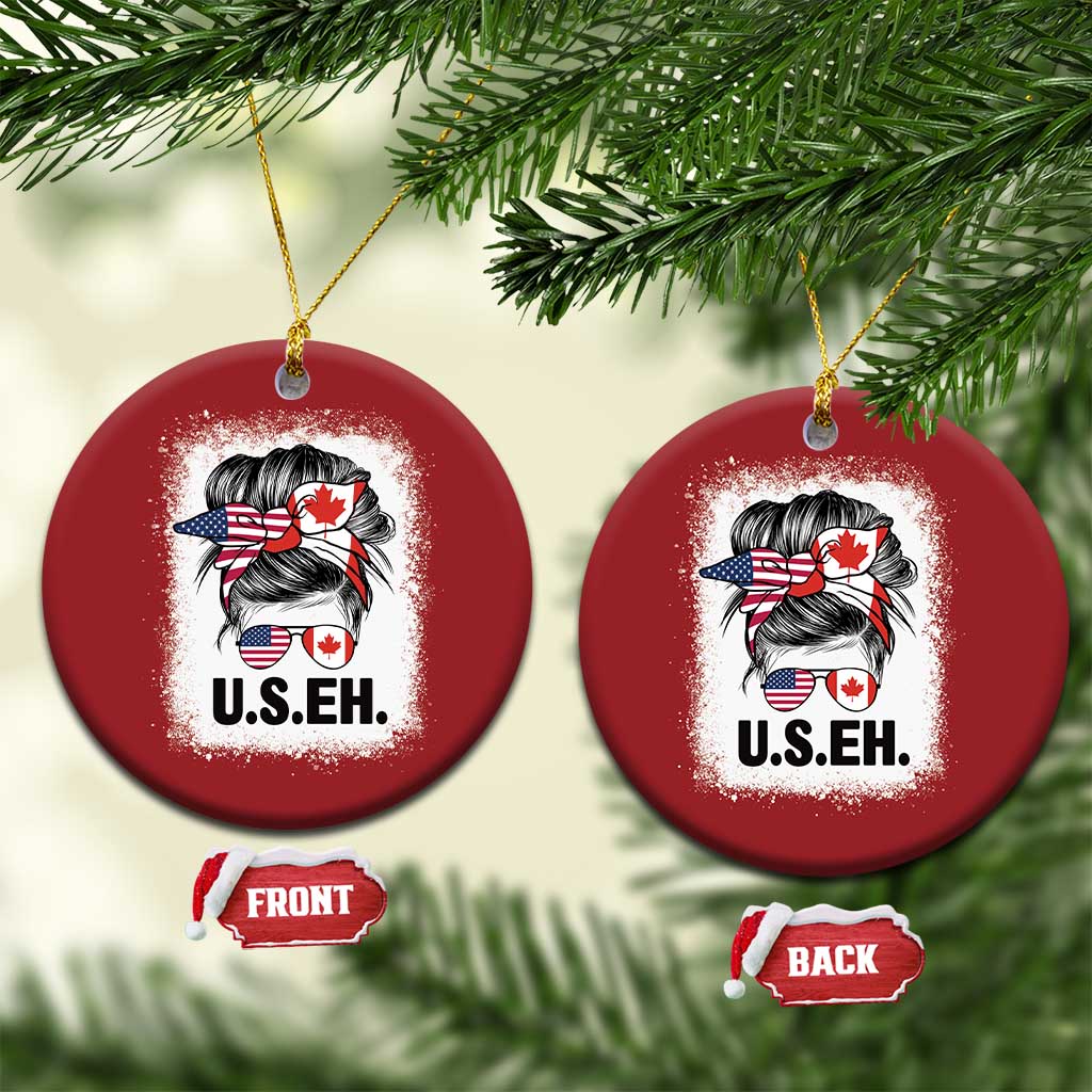 Funny American Canadan Bleached Christmas Ornament US EH America Canada Flag Messy Bun TS02